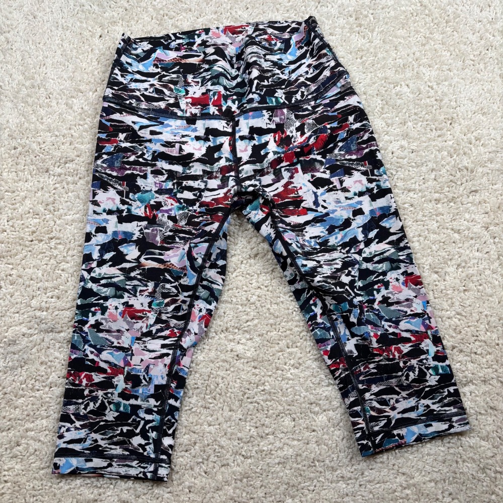 Lululemon Wunder Under High Rise Crop Leggings Paper Cut Multi Print Size 10